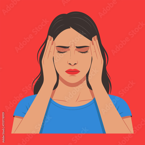 portrait of woman suffering from headache flat vector