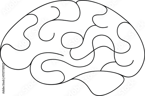 Brain Single Line Art Graphic, Human Brain Continuous Line Drawing