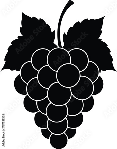 Elegant Grape Cluster Silhouette Vector, Grape Bunch Silhouette Vector Icon for Wine Labels