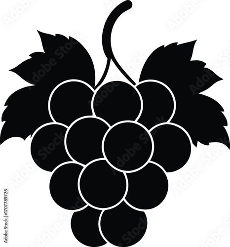 Grape Bunch Silhouette Vector, Grape Cluster Vector Icon