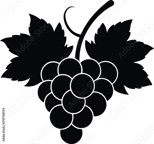 Grape Bunch Silhouette Vector, Grape Cluster Vector Icon