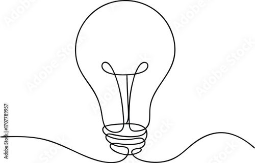 Continuous Line Drawing Light Bulb Vector, One Line Light Bulb Art Vector Illustration