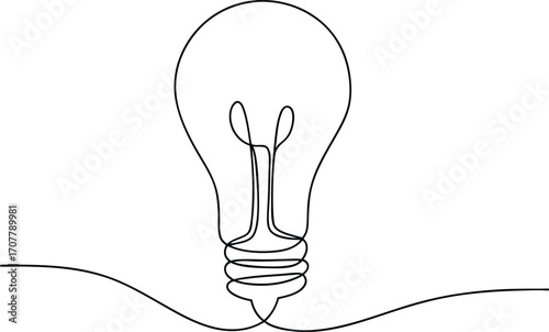 Continuous Line Drawing Light Bulb Vector, One Line Light Bulb Art Vector Illustration
