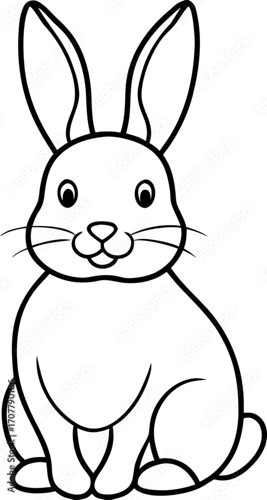 Obraz premium Cute Bunny Sitting Upright Minimalist Line Art Vector, Adorable Rabbit Outline Illustration for Easter and Spring