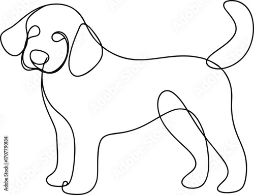 Continuous Line Drawing Dog Vector, One Line Dog Art Vector Illustration