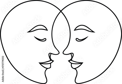 Couple Faces Single Line Drawing Vector, Romantic Couple One Line Art Vector
