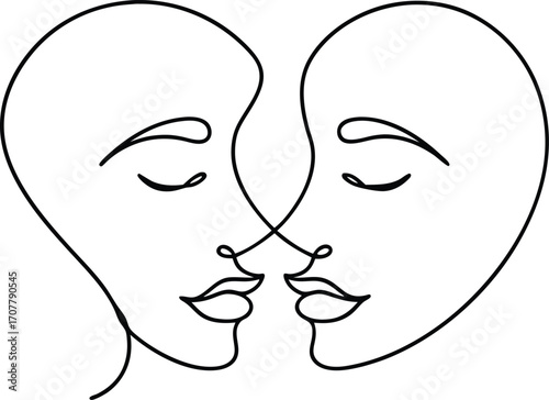 Continuous Line Drawing Couple Faces Vector, One Line Art Couple Portrait Illustration