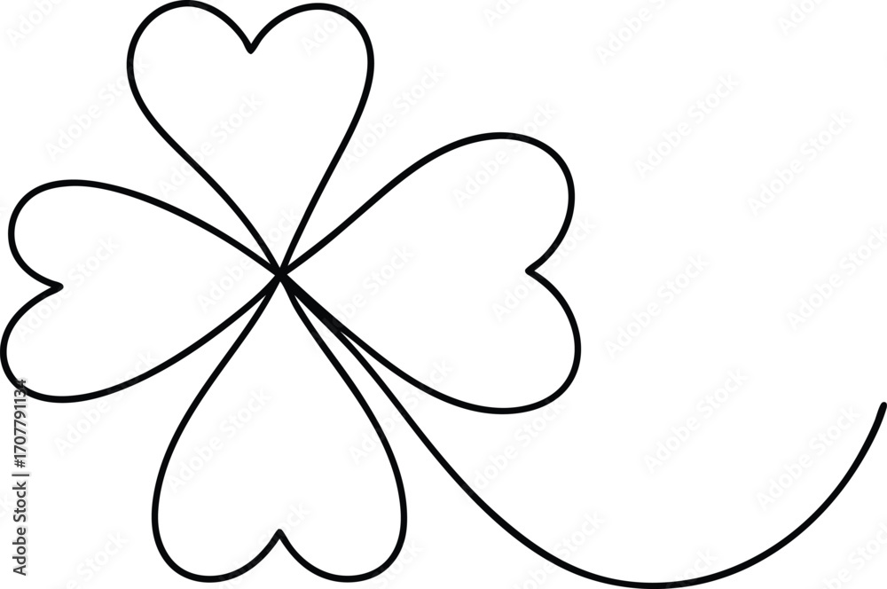 Fototapeta premium Minimalist Shamrock Line Art Vector, St. Patrick's Day Shamrock Line Art