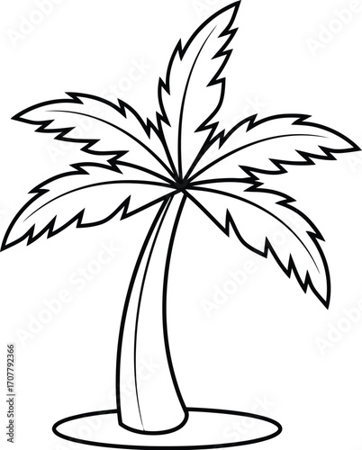 Simple line art illustration of a palm tree on a tropical island