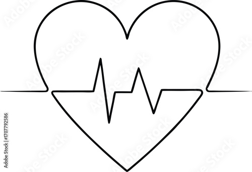 Heartbeat One Continuous Line Art Vector, EKG Pulse Graphic
