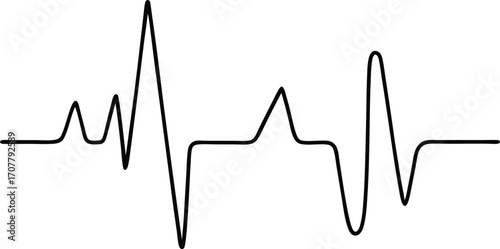 Heartbeat One Continuous Line Art Vector, EKG Pulse Graphic