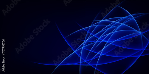 Abstract modern blue banner background with overlay glowing curve lines. Suit for banner, poster, cover, header, flyer, brochure, website, presentation. Basic RGB.