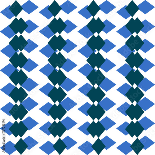 Blue and blue gray diamond overlap repeat vertical strip pattern, checkerboard, replete image design for fabric printing