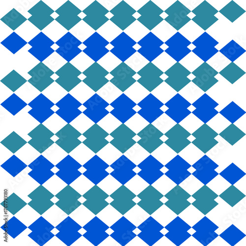 blue and green diamond overlap repeat horizontal strip pattern, checkerboard, replete image design for fabric printing