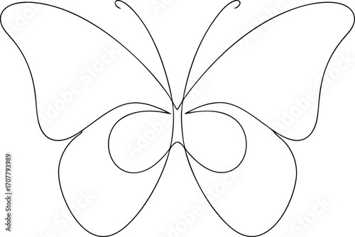 Flowing Continuous Line Butterfly Design, Graceful Flying Butterfly Line Illustration