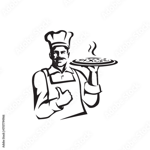 Chef Holding Pizza Tray Illustration