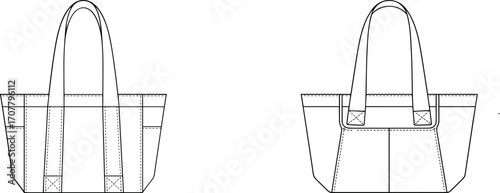 Tote bag vector template, front and back view, fashion handbag mockup, blank shopping bag design, minimal accessory illustration