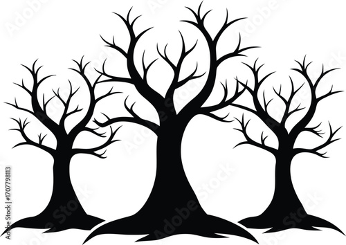 Silhouette of Spooky Horror Trees for Halloween, Eerie Spooky Forest Silhouette - Halloween Vector Illustration