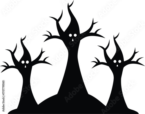 Silhouette of Spooky Horror Trees for Halloween, Eerie Spooky Forest Silhouette - Halloween Vector Illustration