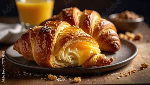 Close up of croissant on black background
