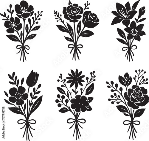 Elegant floral bouquets: A collection of exquisitely crafted floral bouquets, each artfully composed with graceful blooms and delicate foliage, embodying timeless elegance and beauty.