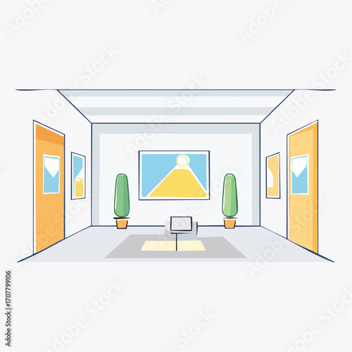 Minimalist Art Gallery Interior With Abstract Painting