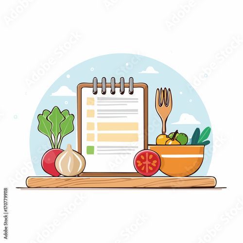 Healthy Meal Planning With Fresh Vegetables and Recipe Book