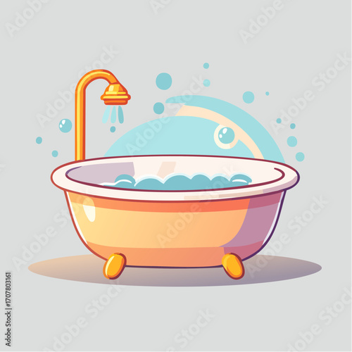 Pixel Art Bathtub with Golden Faucet and Blue Water