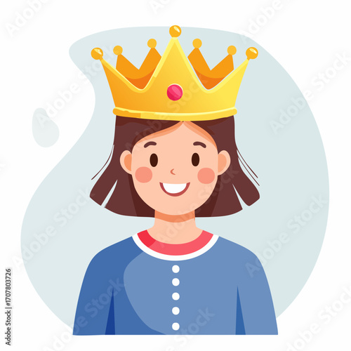 Smiling Girl Wearing Golden Crown With Red Gem