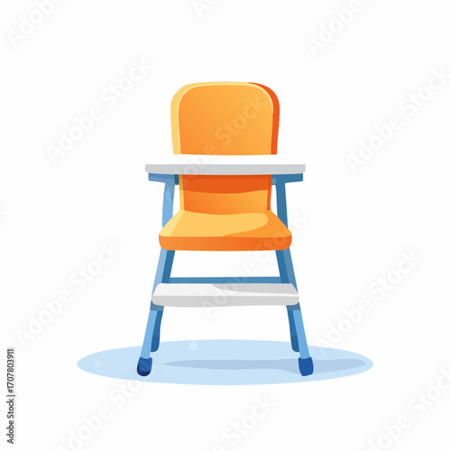 Empty Orange And White High Chair For Baby