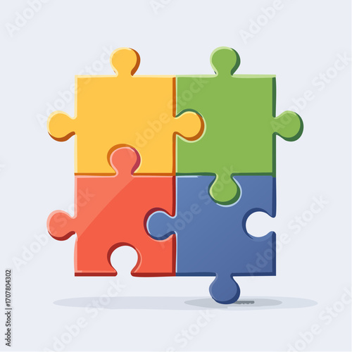 Four Colorful Jigsaw Puzzle Pieces Connected Together