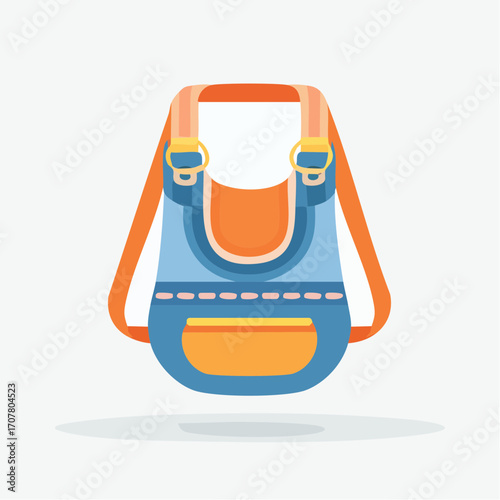 Pixel Art Blue and Orange Backpack with Front Pocket and Gold Buckles