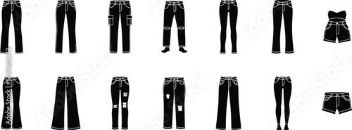 Diverse collection of stylish jeans and shorts showcasing modern fashion silhouettes