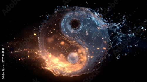 Cosmic yin yang symbol of fire and water energy balance