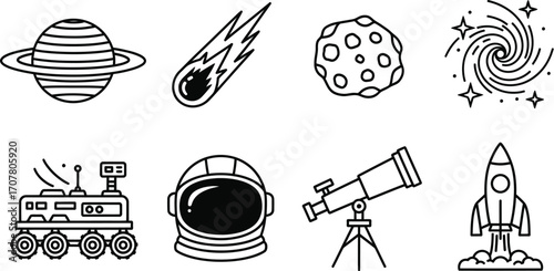 Space exploration icons set vector illustration line design