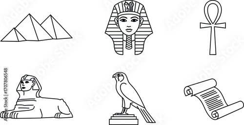 Ancient egypt symbols vector set pharaoh pyramids sphinx ankh