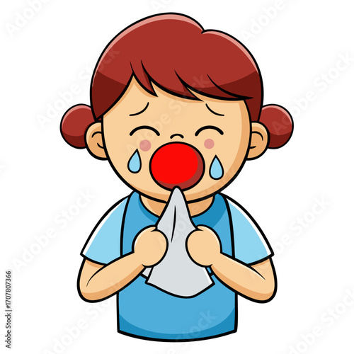 Crying Girl Blowing Nose