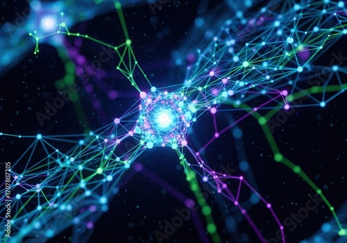 Abstract visualization of a complex logistics network with data analytics dashboards and glowing pathways. Futuristic digital map showing interconnected data routes and a supply chain infrastructure 
