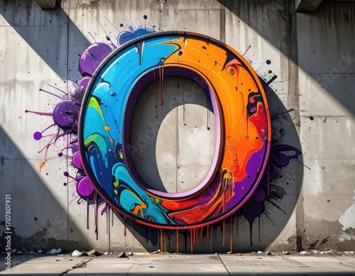 Graffiti Letter O Vibrant Colors on Concrete