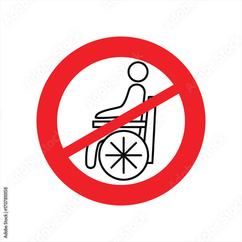 No Wheelchair Access Sign: A red circle with a line through a wheelchair symbol.
