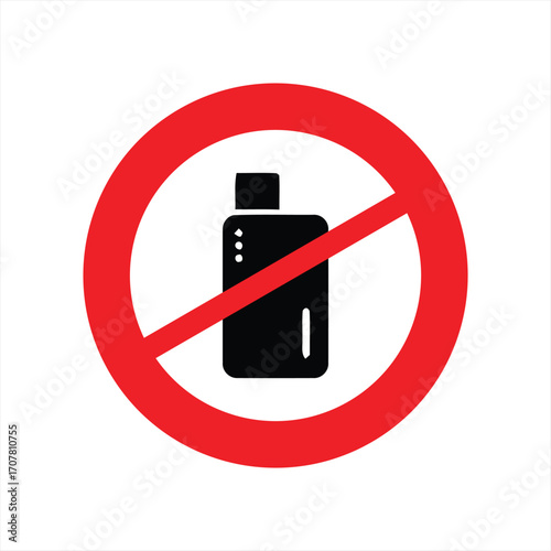 No vaping sign with a red circle and diagonal line over a black e-cigarette device, indicating prohibition.