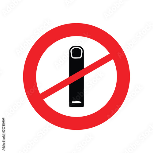 A red circle with a diagonal line through a black rectangular object, indicating prohibition.