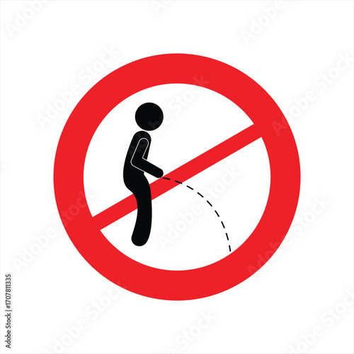 A red circle with a black silhouette of a person urinating, crossed out with a red diagonal line.