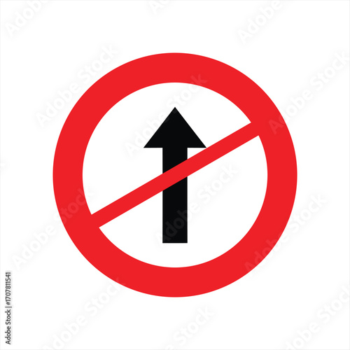 A red circle with a diagonal line through it, superimposed over a black upward-pointing arrow, indicating a prohibition.