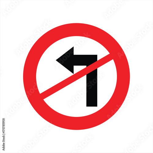 No left turn traffic sign with red circle and diagonal line.