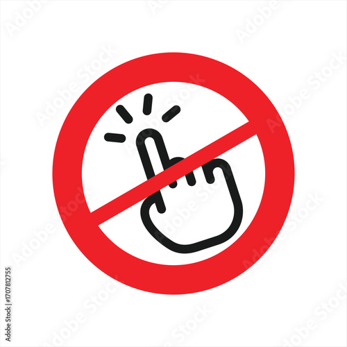 Red circle with a diagonal line through it, depicting a hand with a finger pointing, indicating a prohibition against touching or interacting with something.