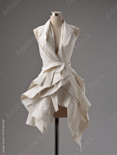Cream dress, draped, origami-style