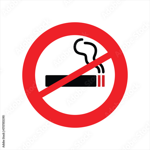 A red circle with a line through a cigarette, indicating a no smoking area.