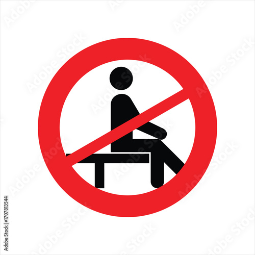 Red circle prohibiting sitting on bench.
