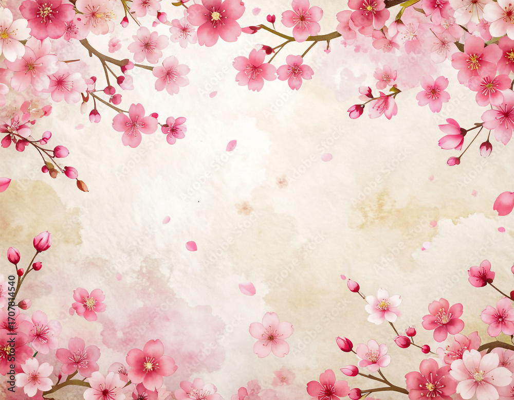 Fototapeta premium Elegant Washi Texture Sakura Pattern Background